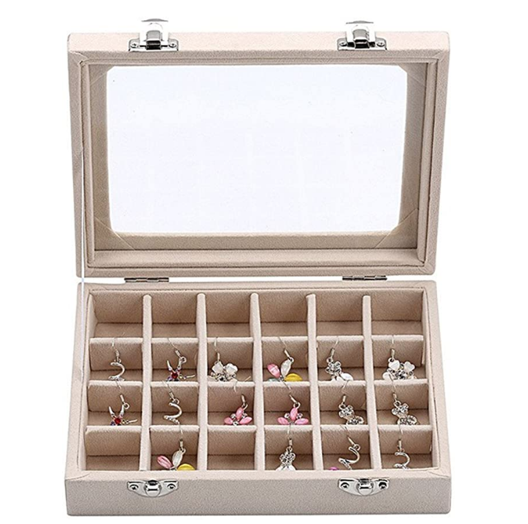 YFLY 天鹅绒玻璃戒指耳环展示收纳盒