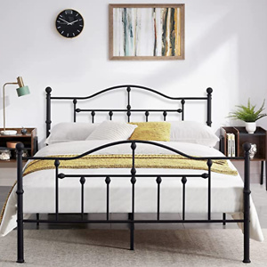 VECELO Queen Size Bed Frame Metal Platform Mattress Foundation/Box Spring Replacement，with Headboard & Footboard/Easy Assemble,Black