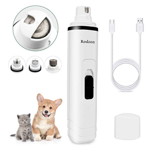 Rodzon Dog Nail Grinder, Professional 2-Speed Electric Rechargeable Pet Nail Trimmer 3 Ports Quiet Painless Paws Grooming Smoothing for Small Medium Large Dogs & Cats & Pets