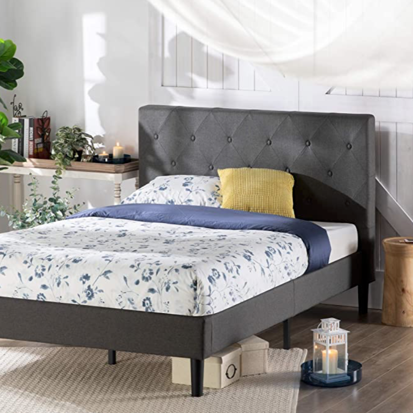 ZINUS 简约布艺菱格床架 深灰色 Full size