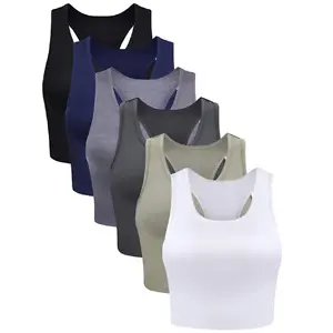 6 Pieces Basic Crop Tank Tops Sleeveless Racerback Crop Sport Top
