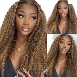 Julia Honey Blonde Ombre Color Highlight 13*5 T-part Pre Plucked Lace Curly Wig150% Density