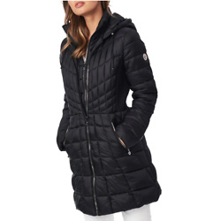 Packable Hooded Fill Coat with Contrast Inset Bib