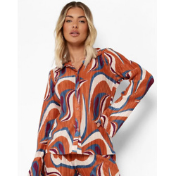 Abstract Fitted Plisse Flared Sleeve Shirt