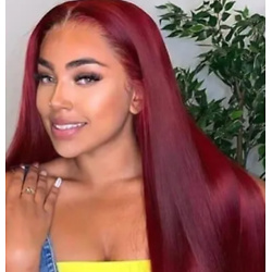 Julia Colored 99J Burgundy Wigs Pre Plucked Transparent Middle Lace Part Straight Wig Human Hair Glueless Red Wine Wigs