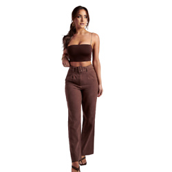 Linen Belted Trousers - Chocolate