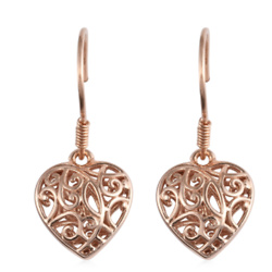Openwork Heart Earrings in 14K Rose Gold Over Sterling Silver 3.45 Grams
