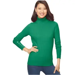 RIBBED BUTTON CUFF TURTLENECK SWEATER