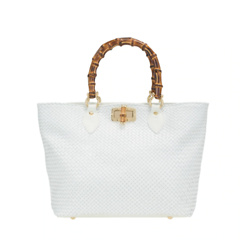 Calfskin Leather White Woven Tote Bag