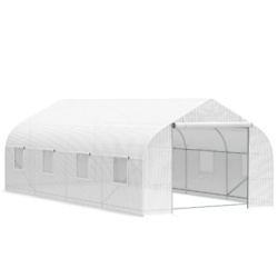 Outsunny 20x10x7ft Walk-in Outdoor Tunnel Greenhouse 2 Anchor Way White