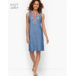 Embroidered Linen Shift Dress