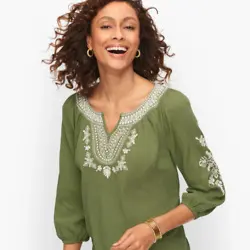 Embroidered Gauze Top