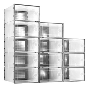Shoe Organizer Storage Boxes for Closet 12 Packs Grey