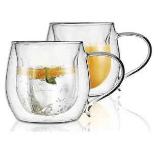 Glass Coffee Mug Set Double Wall Glass Coffee Cups Set of 2
