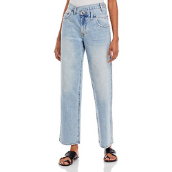 Bobbie High Rise Asymmetric Straight Jeans in Light Blue