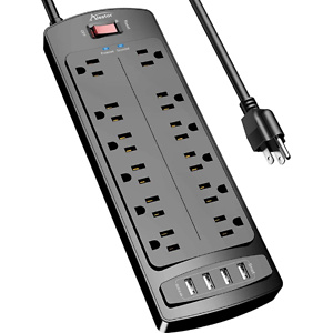 Alestor Surge Protector with 12 Outlets and 4 USB Ports