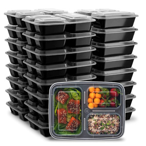 Ez Prepa [25 Pack] 32oz 3 Compartment Meal Prep Containers