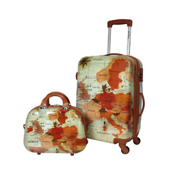 Brown World Europe Map Spinner Travel Case Luggage Set