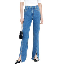 Front Slit Frayed Denim Jeans