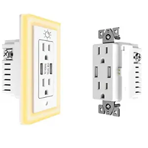 POWRUI 6件装 USB 壁装插座带夜灯