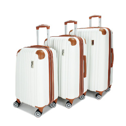 White Expandable Retro Spinner Hardside Three-Piece Luggage Set
