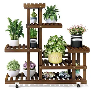 APUNOL 天然松木5层植物花架 带滚轮