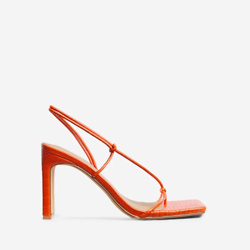 MARBLE SQUARE TOE KNOT DETAIL HEEL IN ORANGE CROC PRINT FAUX LEATHER