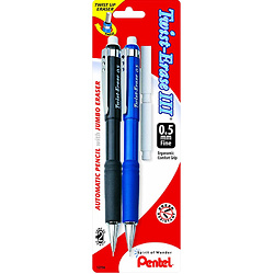 Pentel® Twist-Erase® III Mechanical Pencils, 0.5 mm, Assorted Barrel Colors, Pack of 2 Pencils