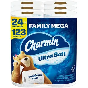 Charmin Ultra Soft Cushiony Touch Toilet Paper, 24 Family Mega Rolls