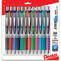 Pentel® EnerGel™ RTX Retractable Liquid Gel Pens, Medium Point, 0.7 mm, Assorted Colors, Pack Of 12 Pens