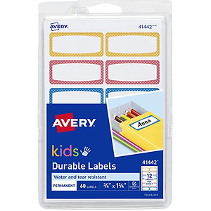 Avery Durable Labels for Kids Gear, Assorted, Pack of 60
