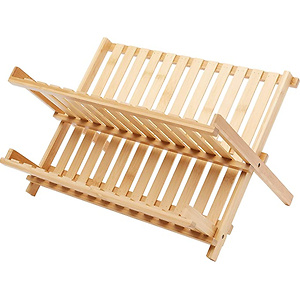 Amazon Basics Folding 2-Tier Wide-Slat Bamboo Dish Drying Rack