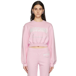 MOSCHINO Pink Beaded Logo Cropped Sweater