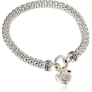 NINE WEST Women's Silvertone Crystal Pave Heart Stretch Bracelet