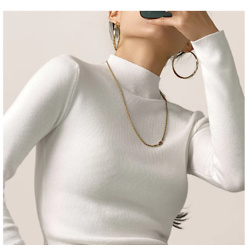 White Basic Ribbed Knit Mock Neck Sweater