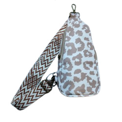 White & Beige Leopard Geometric-Accent Crossbody Bag