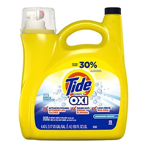 Tide Simply + Oxi Liquid Laundry Detergent, Refreshing Breeze, 96 Loads, 150 Fl Oz