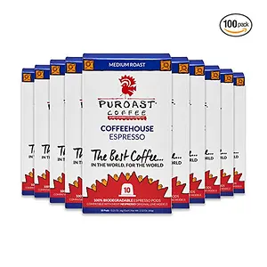 Puroast Coffee house Espresso Roast 100 Ct Biodegradable Capsule