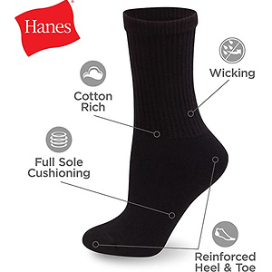10-Pair Hanes Women's Cushion Crew Socks (Black or White)