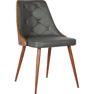 Armen Living Lily Dining Chair in Grey Faux Leather and Wood Finish