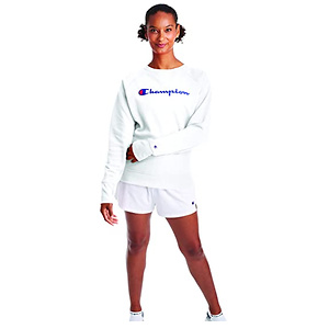Champion Womens Print Script Sweatshirt, White, X-Small