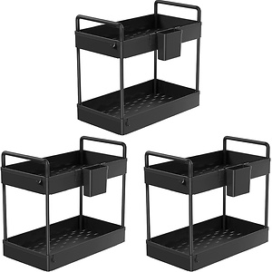 SOLEJAZZ 2-Tier Under Cabinet Basket Organizer with Hooks, 3 Pack