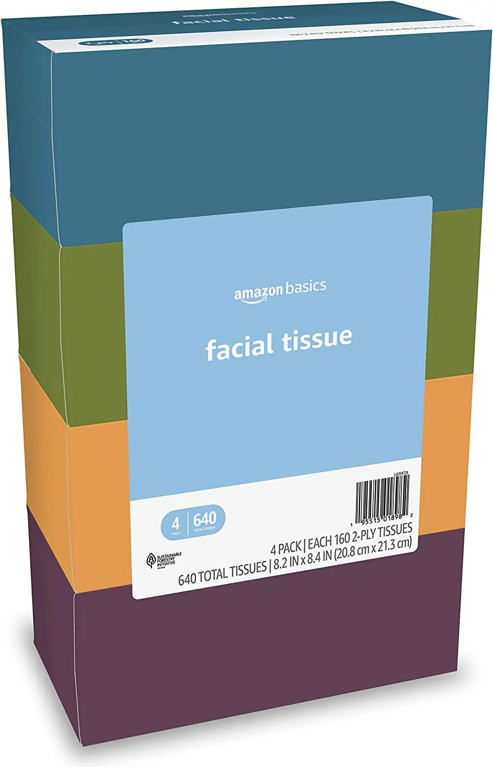 Amazon Basics Facial Tissue, 4 Flat Boxes, 160 Tissues per Box