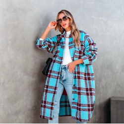 ALWAYS AMAZING POCKETED PLAID BUTTON DOWN COAT