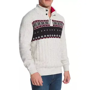 Chaps Intarsia Knit Buttoned Mock Neck Sweater