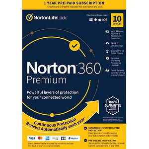 Norton 360 Premium 2023 Ready 10 Devices 1 Year with Auto Renewal