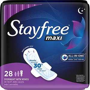 Stayfree Maxi Overnight Pads with Wings, 28 count