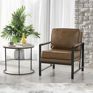 Alden Design Faux Leather Modern Accent Chair with Metal Frame