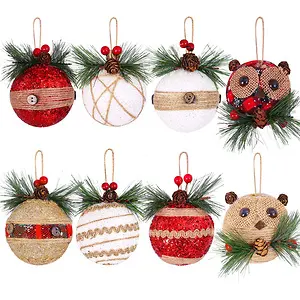 Aneco Rustic Christmas Tree Ball Ornaments, 8-Pack