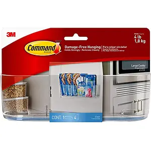 Command Large Caddy, Clear, with 4 Clear Indoor Strips